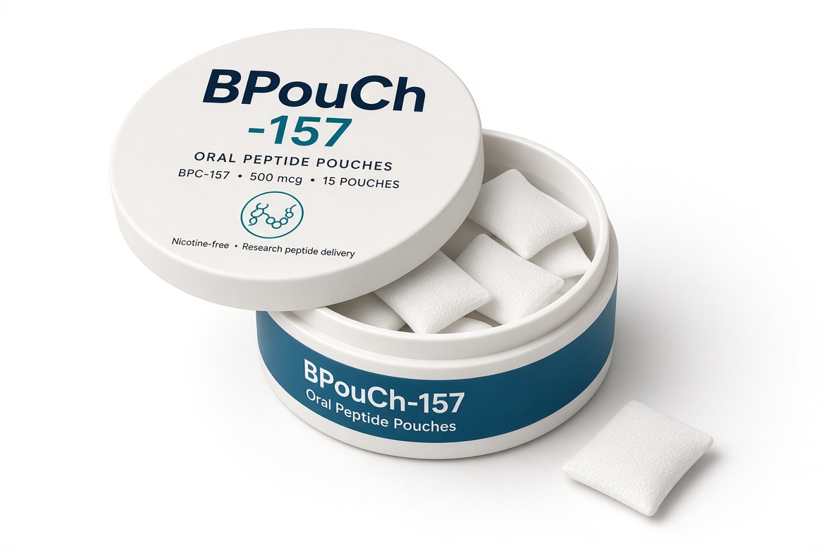 Open can of BPouCh-157 oral peptide pouches